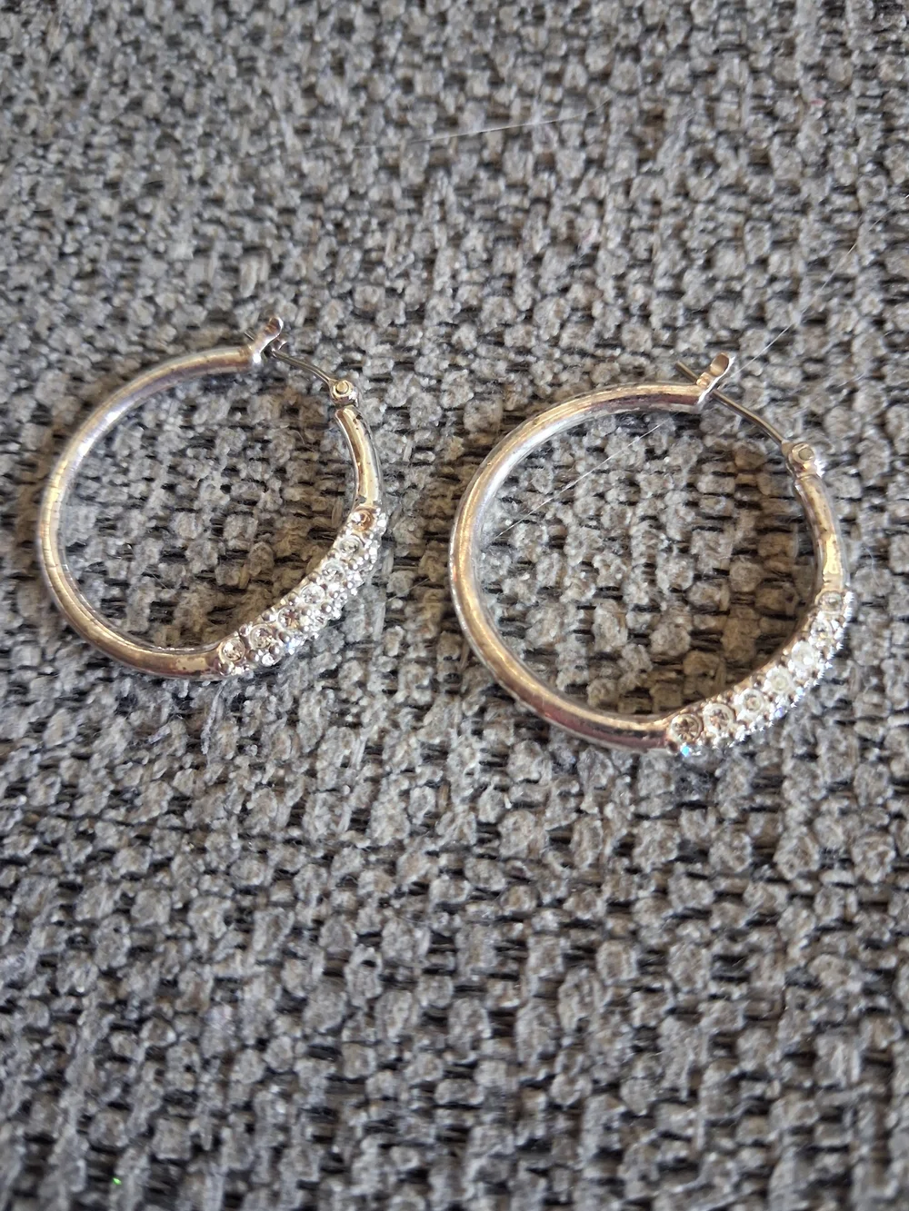 Silver Hoop Earrings with Pave Crystals - Elegant Women Jewelry